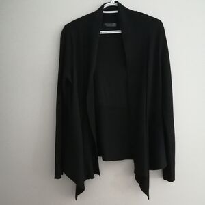 Verve Ami Black Ribbed Knit Open Draped Cardigan Sweater Medium